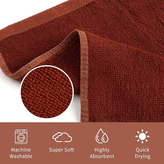 6 Pack 100% Cotton Washcloths, 12x12 Inch Highly Absorbent Soft Face Towels - Zero Lint Fingertip Towels for Bathroom Gym Hotel Spa, 3 White + 3 Brown