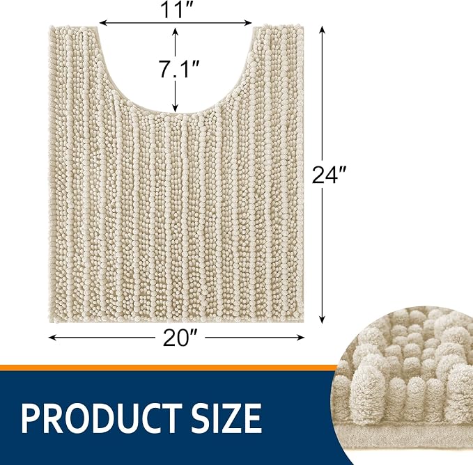 Smiry Bathroom Toilet Rugs U Shaped 24x20, Extra Soft Absorbent Non Slip Rubber Backing Chenille Contour Bath Rugs for Toilet, Machine Washable Contoured Bath Mats, Sand