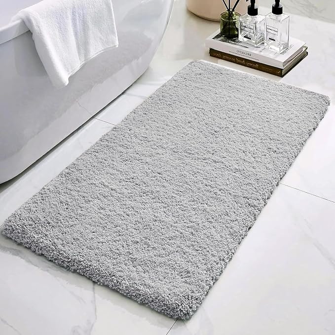 Bathroom Rugs Non Slip Washable 70x24, Ultra Thick Soft Microfiber Absorbent Bath Mats, High Density Foam Latex Non Slip Backing Bath Rugs, Fluffy Floor Carpet for Tub&Shower, Grey