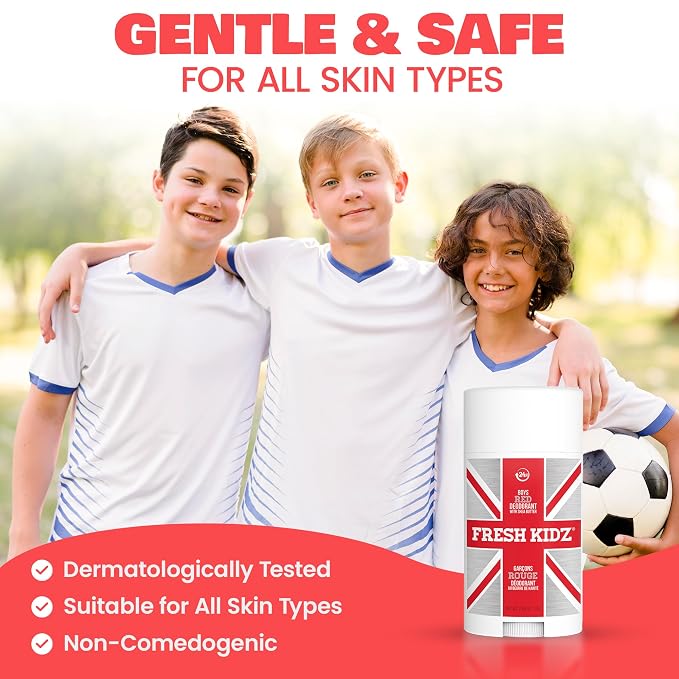 Fresh Kidz Hair & Body Wash 16.9 fl.oz. and Stick Deodorant 2.65 oz for Kids and Teens - Boys Red Set