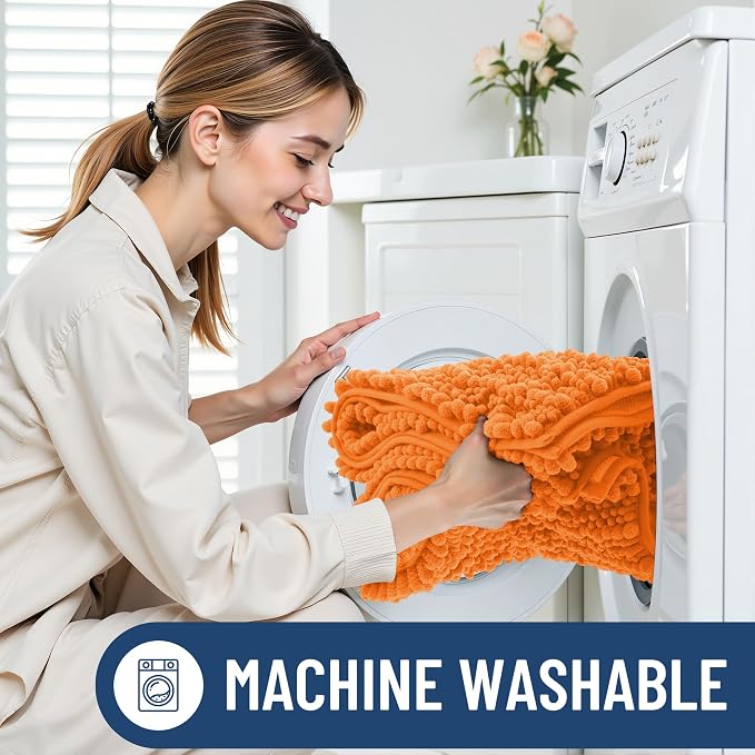 Smiry Bathroom Rugs Mat 24x16, Extra Soft Absorbent Chenille Bath Rugs, Non Slip Rubber Backing Machine Washable Quick Dry Bath Mats for Bathroom Floor, Tub, Shower, Home Decor Accessories, Orange