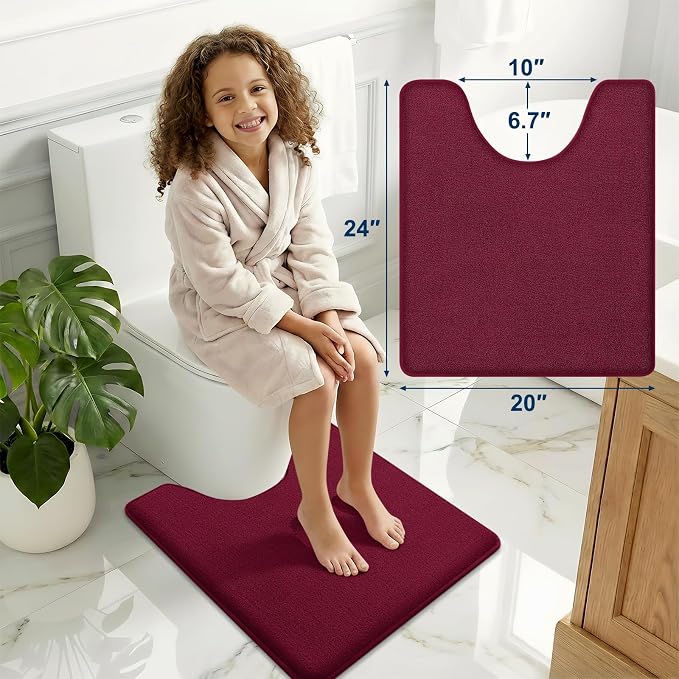 Smiry Memory Foam Toilet Rugs U Shaped 24x20, Extra Soft Bathroom Rug, Ultra Absorbent, Quick Dry, Machine Washable Contoured Bath Mat for Toilet, Burgundy