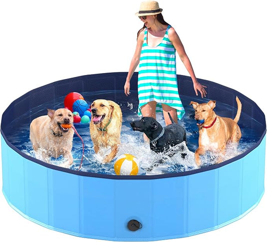 Niubya Foldable Dog Pool, Collapsible Hard Plastic Dog Swimming Pool, Portable Bath Tub for Pets Dogs and Cats, Pet Wading Pool for Indoor and Outdoor, 80 x 12 in