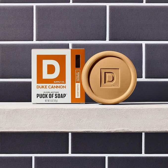 Duke Cannon Supply Co. Bar Soap Puck - Men's Rounded Bar Soap with Masculine Scents - Disc-Shaped Mens Soap - Hydrating & Deep Cleaning - All Skin Types - Sawtooth, 5 oz