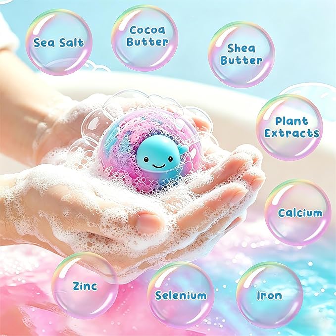 12 Pack Bath Bomb Gift Set - Large 2.1oz / 60g Shea Butter Spa Fizzies with Hidden Surprise Inside - Mineral-Rich Non-Staining Moisturizing Formula for Adults