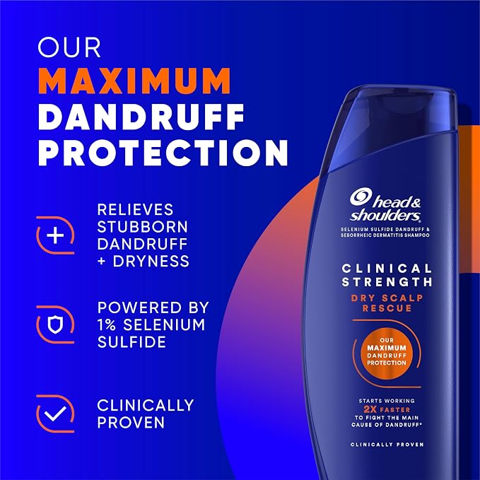 Head & Shoulders Anti-Dandruff Shampoo, Clinical Strength Dry Scalp Rescue, 1% Selenium Sulfide, Seborrheic Dermatitis Relief, Dry Scalp, 13.5 fl oz + Conditioner, 9.1oz