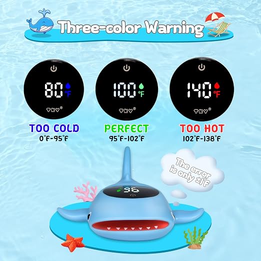 Baby Bath Thermometer - Digital Floating Water Thermometer with LED Display & Color Temperature Alerts, Rechargeable Bath Toy for Infant Bathtub Safety, Newborn Bath Essentials Gift