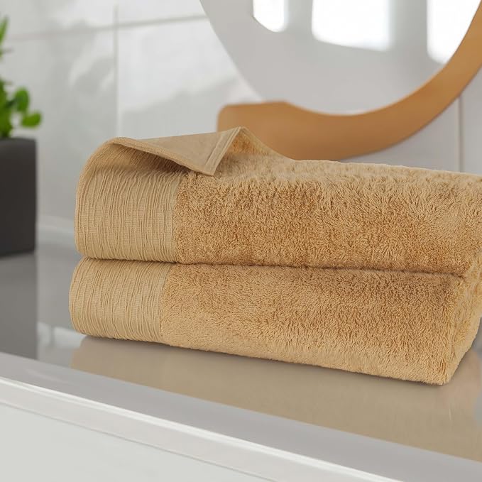 Superior Rayon from Bamboo Blend Bath Sheet Set, Oversized Large Absorbent Body Towels, Soft Luxury Quick Drying, Shower, Spa, Hotel, Pool, Guest Bathroom, Home Essentials, Set of 2, Gold