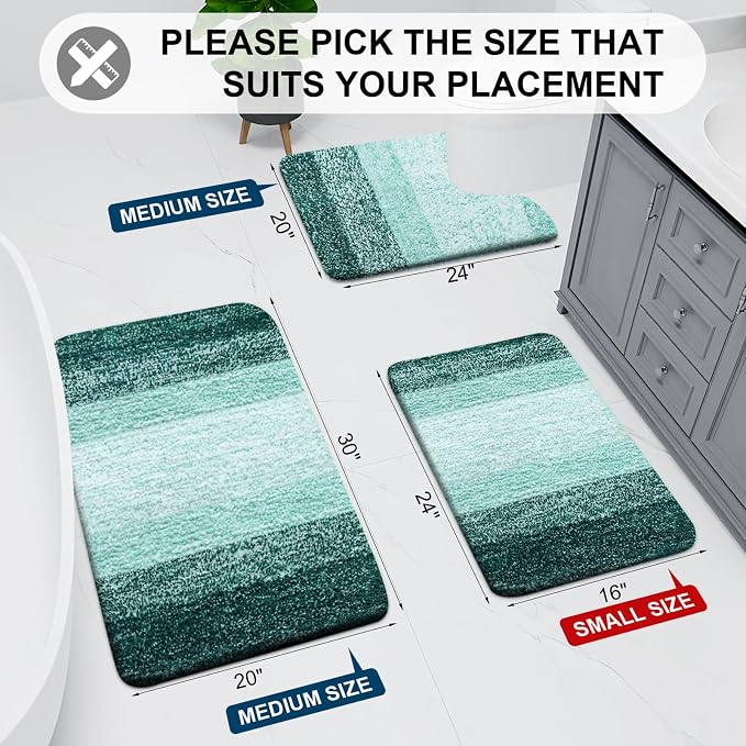 Arotive Microfiber Bathroom Rugs, Shaggy Soft and Absorbent Bath Rug, Thick Plush Machine Washable Dry Bath Mats for Bathroom, Tub and Shower, 30x17, Dark Green, Rectangular