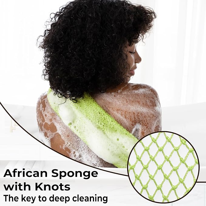 African Net Sponge Authentic - Back Scrub Exfoliating Net Sponge with Knots - 2 Pieces African Bath Sponges for Body Scrubber Exfoliator - Back Washer for Shower Accessories