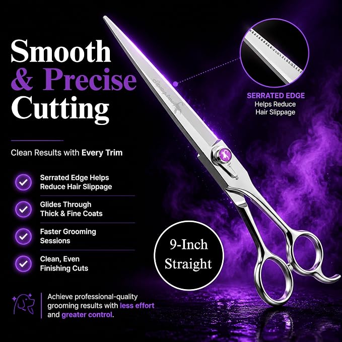 Kenchii Scorpion Dog Grooming Scissors, 9 Inch Straight Shears, Dog Scissors for Grooming, Professional Pet Grooming Scissors, Heavy Duty, Durable and Sharp