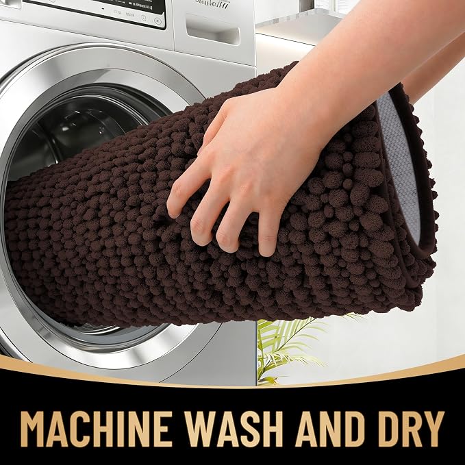 OLANLY Thick Bathroom Runner Rugs 59x20, Extra Soft Absorbent Chenille Bath Rugs, Rubber Backing, Machine Wash Dry, Long Bath Mats for Bathroom Floor, Tub and Shower, Home Decor Accessories, Brown