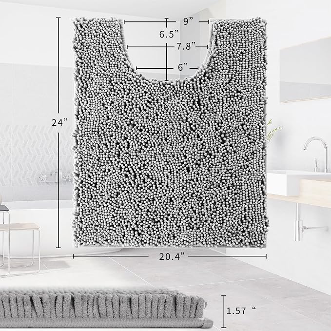 Yimobra Toilet Rugs U Shaped Washable - 24"x20" Non Slip Plush Contour Bath Rugs for Toilet - Super Soft Absorbent Quick Dry Toilet Mats for Bathroom,Gray