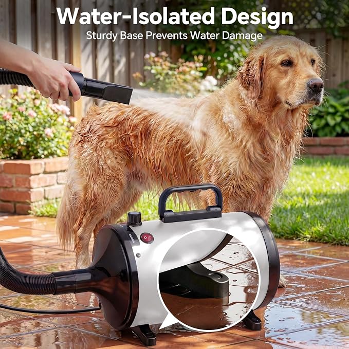 Dog Dryer High Velocity Dog Hair Dryer 5.2HP/3800W, Stepless Adjustable Speed Temperature Dogs Grooming Blow Dryer, Pet Dryer with 4 Nozzles,Blow Dryer for Dogs, White