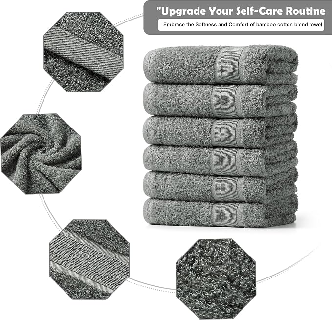 Aibaser Hand Towels-16x30inch - Lightweight and Highly Absorbent Hand Towels for Bathroom, Travel, Gym, Shower and Spa (Grey)