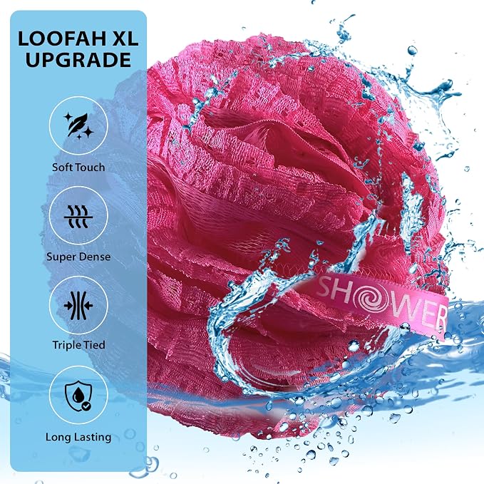 SHOWER BOUQUET Pink-Loofah-Bath-Sponge Lace-Mesh-Set // 2-Scrubs-in-1 // Large 60g Pouf (4 Pack Pink Colors) Body Luffa Loofa Loufa Puff - Exfoliate, Cleanse Skin with Luxurious Bathing Accessories