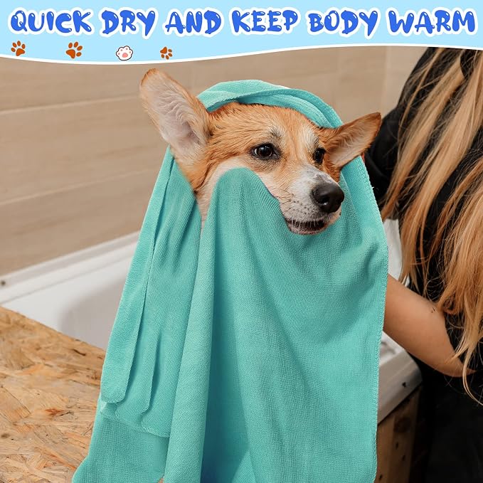 Moukeren 12 Pcs Dog Drying Towel Bulk 20'' x 39'' Microfiber Dog Bath Grooming Towels Absorbent Soft Quick Drying Cat Bathing Supplies for Small Medium Puppy Cat