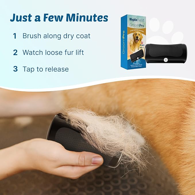 Rhykin GroomPro Dog Deshedding Brush | Undercoat Removal Tool for Dogs | Reduces Shedding Pet Hair Grooming Comb, with a Stainless Steel Blade | Safe Skin Friendly, Professional Grooming Tool for Dogs