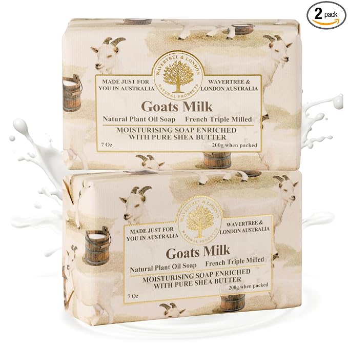 Wavertree & London Natural Goat Milk Soap Bars (2 Bars) – 7oz Individually Wrapped, French Triple Milled Moisturizing Bath Bar Soap Enriched with Shea Butter, Chemical-Free Sensitive Skin Bar Soap