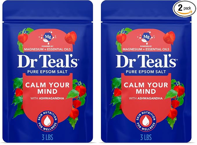 Dr Teal's Epsom Salts Calm Your Mind (Ashwagandha) 3Lb 1.36Kg (Pack of 2)