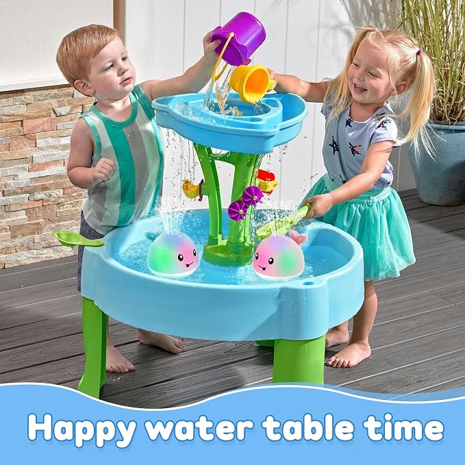 ANGGIKO Baby Girl Bath Toys, Pool Water Table Toy for Babies Girl Gift, Toddler Bath Toys for Kids Ages Light Up Whale Bath Toy Sprinkler Summer Bathtub Fountain Baby Toy