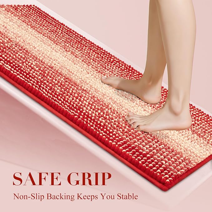 BSICPRO Christmats Bathroom Rug, Bath Mat Rug for Bath Christmas Decor Non Slip 17 x 24 Inches Water Absorbent Chenille Bathroom Floor Mats Machine Washable (Christmas Red)