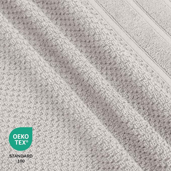 Feather & Stitch 100% Cotton 625 GSM Bath Towel Set of 6, Ultra Soft Highly Absorbent 2 Bath Towels, 2 Hand Towels & 2 Washcloth - Luxury Quick Dry Shower Towels (Silver)