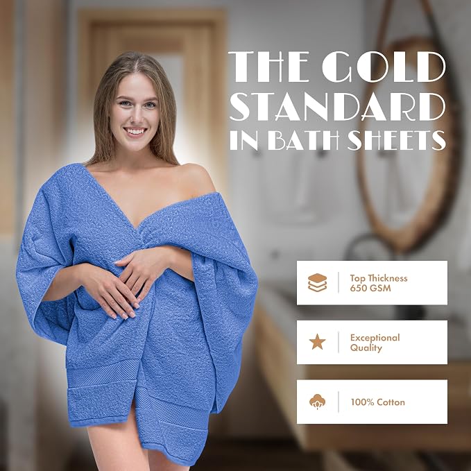 White Classic Luxury Soft Bath Sheet Towels - 650 GSM Cotton Luxury Towels Extra Large 35x70 | Highly Absorbent and Quick Dry | Hotel Quality, Light Blue, 2 Pack