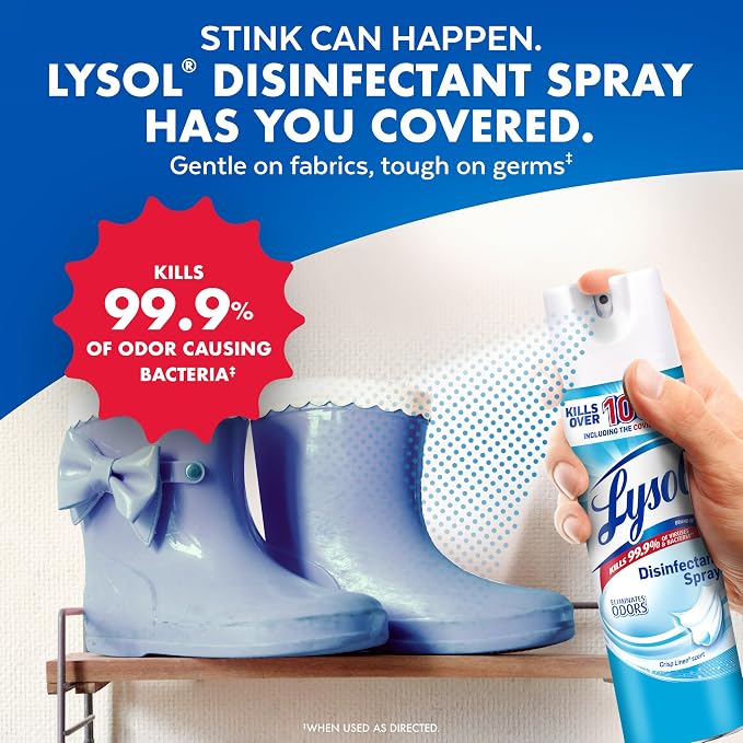 Lysol Disinfectant Spray, Household Cleaning Supplies, Disinfecting Multi-Purpose Room Spray, Antibacterial Sanitizer, Deodorizer, Kills Hantavirus, Crisp Linen, 19 Fl Oz (Pack of 2)