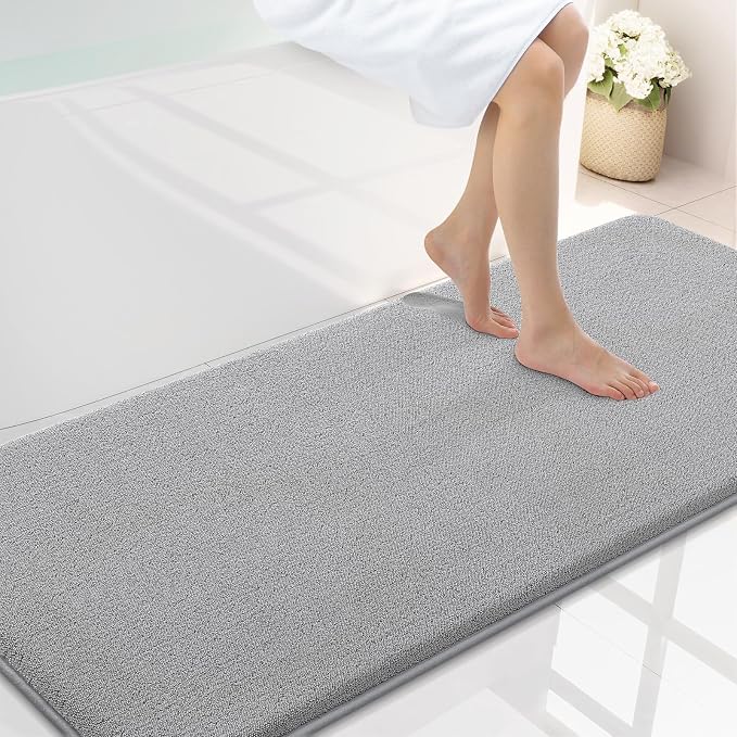 Smiry Memory Foam Bath Mat 59x24, Extra Soft Bathroom Rug, Ultra Absorbent, Quick Dry, Machine Washable Bathroom Mat for Shower, Tub & Floor Decor, Grey