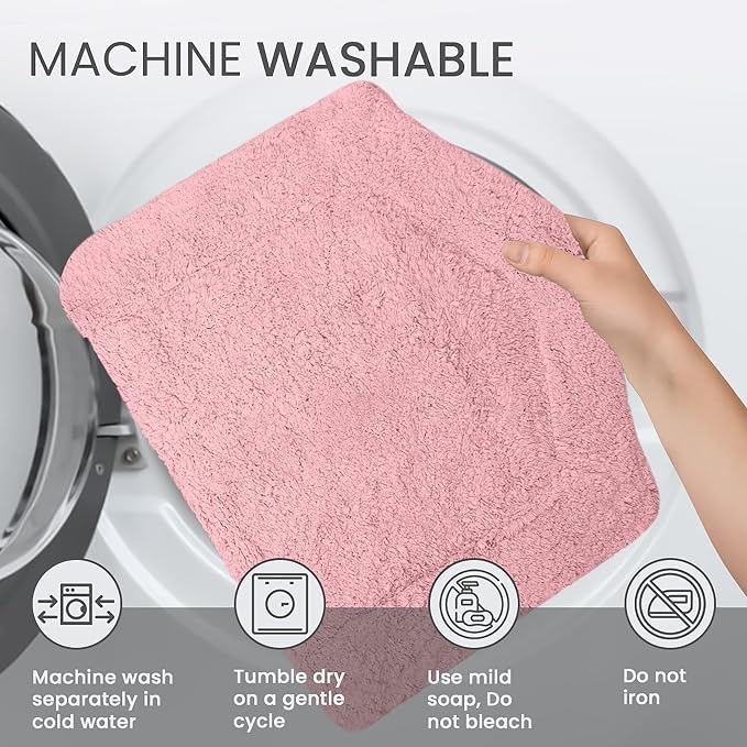 Home Weavers Allure Collection Cotton Toilet Tank Lid Rug for Bathroom, Soft Absorbent, Machine Washable Toilet Tank Top Rug, 10"x22" Pink