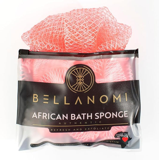 BELLANOMI African Exfoliating Net Sponge, Authentic, Ethically sourced from Nigeria, 45 inches Long, Back Scrubber for Daily use (Blush)
