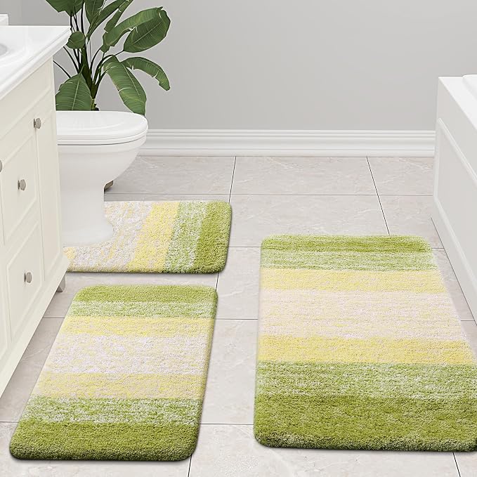 Arotive Microfiber Bathroom Rugs, Shaggy Soft and Absorbent Bath Rug, Thick Plush Machine Washable Dry Bath Mats for Bathroom, Tub and Shower, 24x16, Olive Green, Rectangular