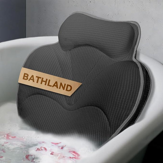 Bath Pillows for Tub, Luxury Bathtub Pillow Neck, Head, Back Support, Soft 5D Mesh Fabric and Non-Slip Suction Cups & Quick Dry, Fits All Tubs, Bath Soaking Accessories Spa Gifts, Grey