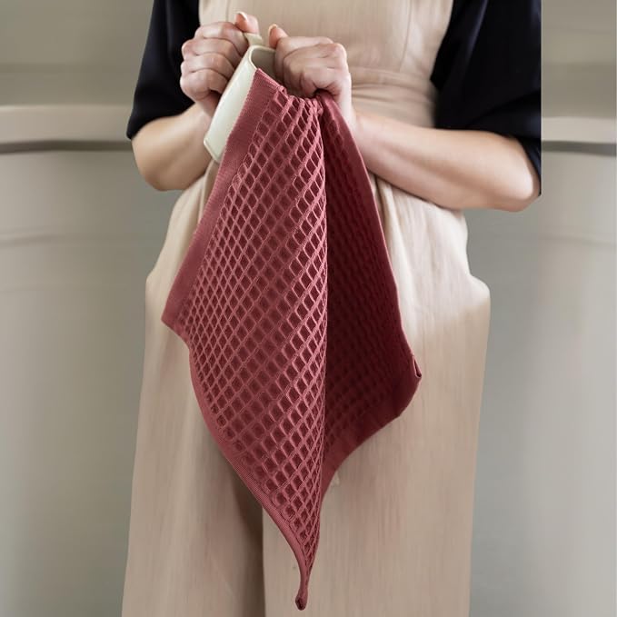 Waffle Washcloths Set of 8 Dark Red - Premium Quality 100% Turkish Cotton Face Washcloth, Soft Makeup Towel, Shower Cloth, Kitchen Towel (Dark Red, Set of 8 Washcloths)