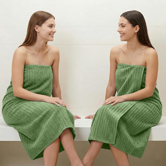 RIVERSIDE Pack of 2 Extra Large Bath Sheet Towels, 35 x 70 Inches, 600 GSM, Ribbed Stripe, 100% Cotton - Super Soft, Highly Absorbent & Quick Dry for Bathroom, Spa & Hotel, Sage Green