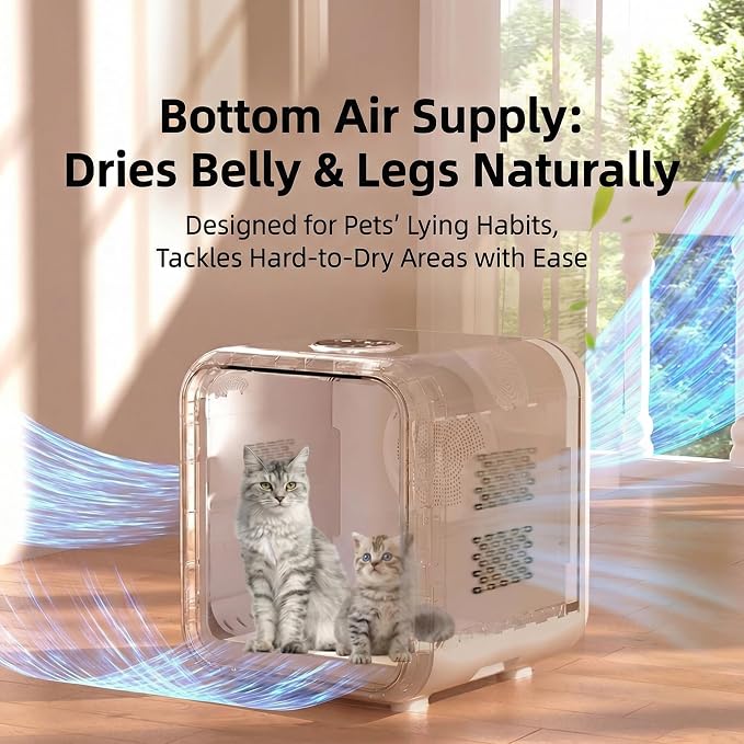 Pet Dryer Box for Cats and Small Dogs - 360° Fast Drying, Adjustable Temperature, Transparent Design, Stress-Free Hands-Free Grooming | Peting Window