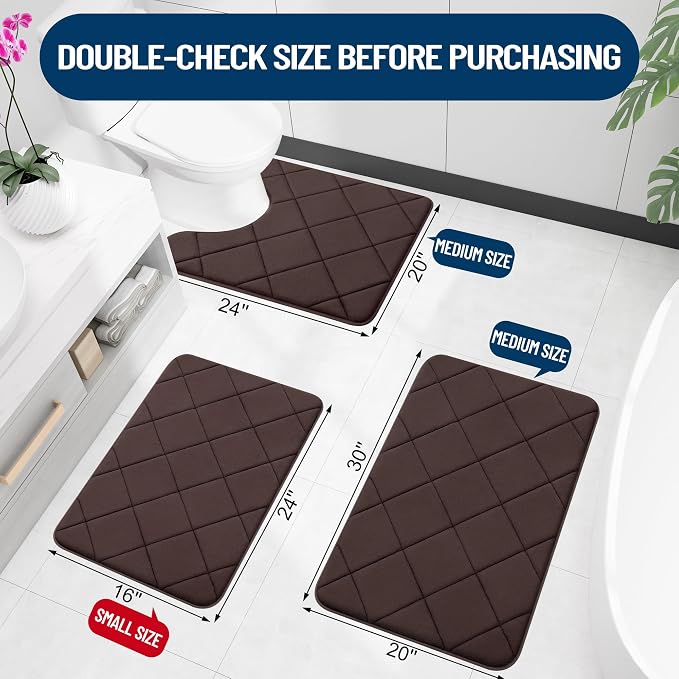 OLANLY Memory Foam Bath Mat 59x24, Ultra Soft and Absorbent Bathroom Rugs, Machine Washable, Comfortable Bath Carpet for Bathroom Floor, Tub and Shower, Brown