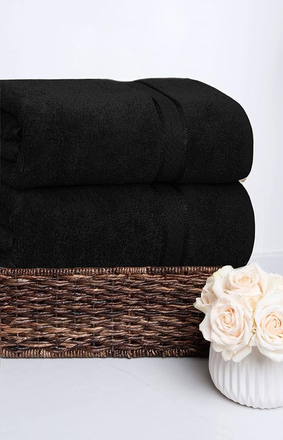 COTTON CRAFT Ultra Soft Bath Sheets - 2 Pack - 35 x 70 - Absorbent Quick Dry Everyday Luxury Hotel Bathroom Spa Gym Shower Beach Pool Travel Dorm - 100% Ringspun Cotton - 580 GSM - Easy Care - Black
