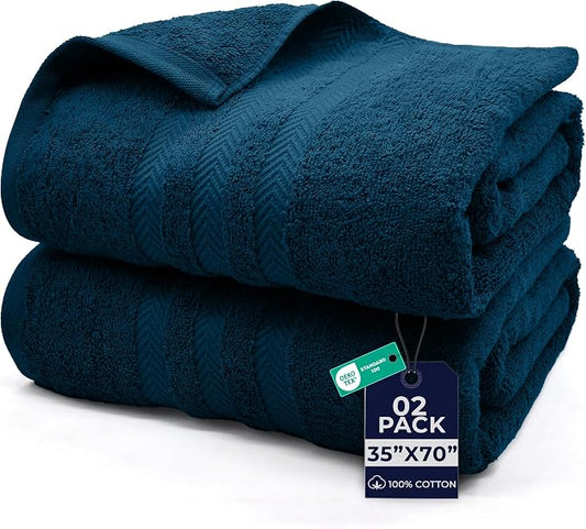 DAN RIVER 2 Pack Bath Sheets Extra Large 35x70, Large Bath Towels for Adults, XL Oversized Heavy Duty Towel Set, 600 GSM 100% Ring Spun Cotton, Soft Quick Dry, Blue Opal