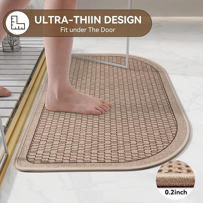 YDKGL Bathroom Rugs Mat 16x24, Ultra Thin Quick Dry Absorbent Non Slip Bath Mat, Bath Mats for Bathroom Mat Carpet Fit Under Door, Washable Floor Rubber Half Round Bath Rugs, Brown