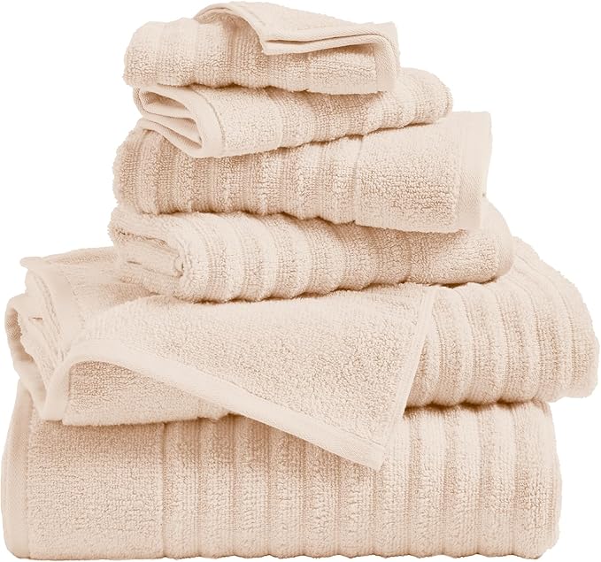 Great Bay Home Bath Towel Set - 100% Cotton 6 Piece Towel Set - Absorbent & Quick-Dry Towels for Bathroom (Pink Sand)