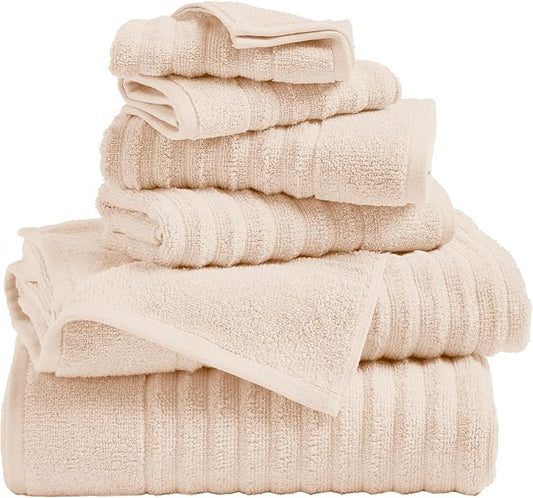 Great Bay Home Bath Towel Set - 100% Cotton 6 Piece Towel Set - Absorbent & Quick-Dry Towels for Bathroom (Pink Sand)