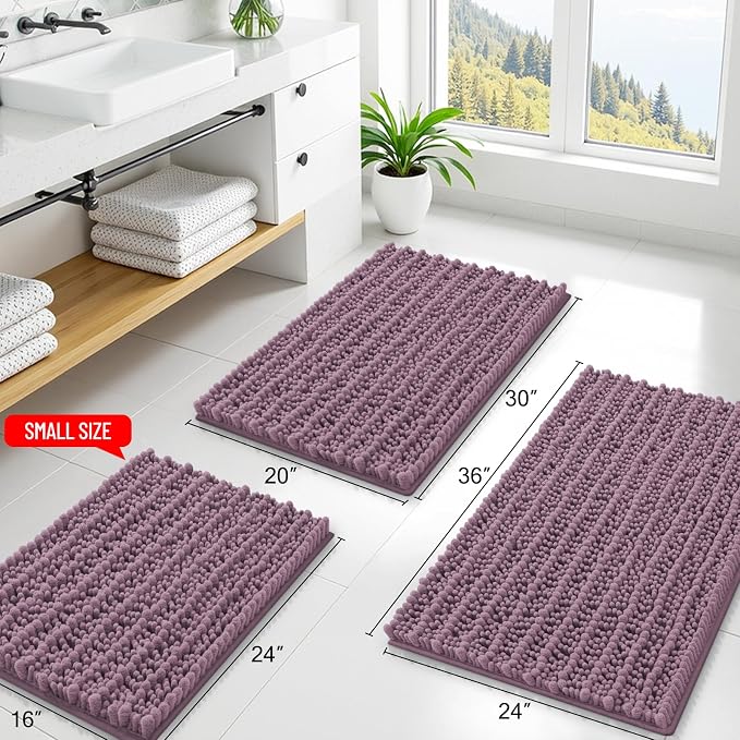 Smiry Bathroom Rugs Mat 47x24, Extra Soft Absorbent Chenille Bath Rugs, Non Slip Rubber Backing Machine Washable Quick Dry Bath Mats for Bathroom Floor, Tub, Shower, Home Decor Accessories, Deep Plum