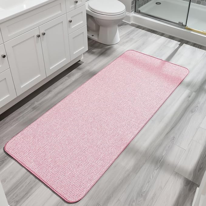 Bosap Bath Mat,Ultra Thin Bathroom Runner Rugs,Large Bath Mats for Bathroom,Quick Dry,Non-Slip,Machine Washable,Low Pile,Bath Rug,Shower Outside,Sink,Home Decor Accessories.Pink,3'x5'(36x60inch)
