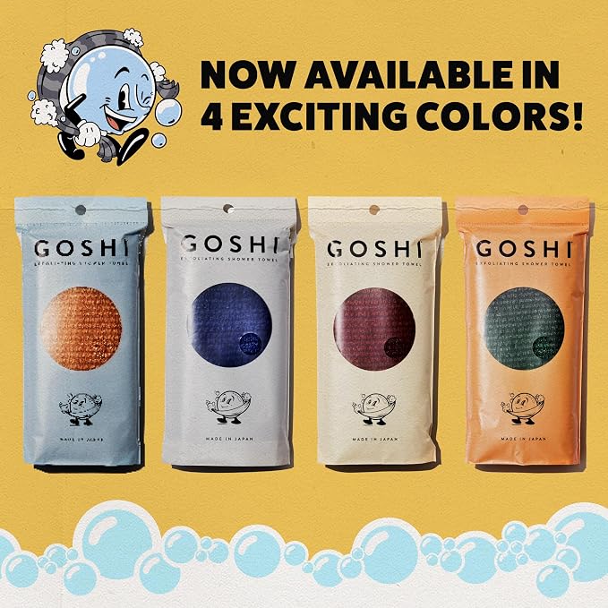 GOSHI Exfoliating Shower Towel - Long Body Scrubber for Back Acne, KP & Smooth Skin - Durable Rip-Resistant Weave, Quick-Dry Nylon Washcloth - Ethically Crafted in Gunma, Japan - Blue