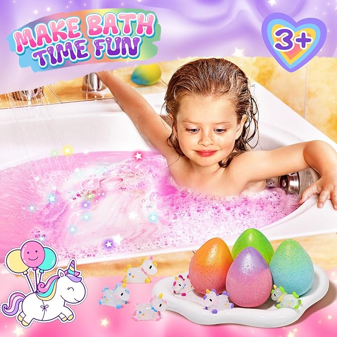 Unicorn Bath Bombs for Girls with Toys Inside, Natural Organic Bath Bombs Gift, Birthday Easter Gifts for Girl, Easter Basket Stuffers Egg Fillers