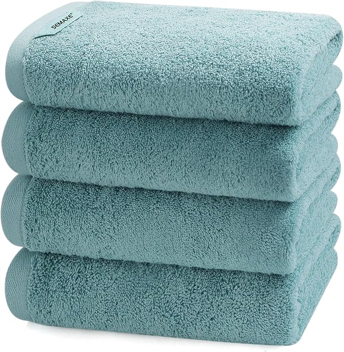 SEMAXE 4-Pack Blue Cotton Hand Towels for Bathroom with Hanging Loops | Sink-side towels for drying hands and face, ideal for bathrooms, guest baths, powder rooms, OEKO-TEX certified, easy care