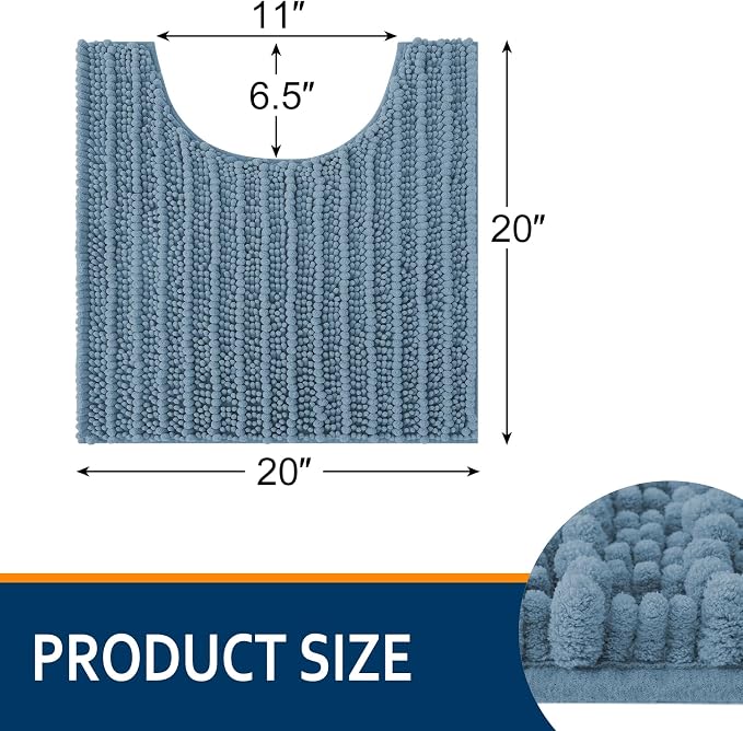 Smiry Bathroom Toilet Rugs U Shaped 20x20, Extra Soft Absorbent Non Slip Rubber Backing Chenille Contour Bath Rugs for Toilet, Machine Washable Contoured Bath Mats, Grayish Blue