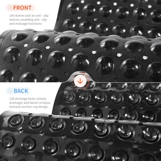 Anti-Slip Bathtub Shower mat, 28×15（ 70×37cm） inch Soft Oversized Machine Washable Non-Slip Bathtub mat with Drainage Holes, Bathroom Floor Suction Cup.（1-Opaque Black）